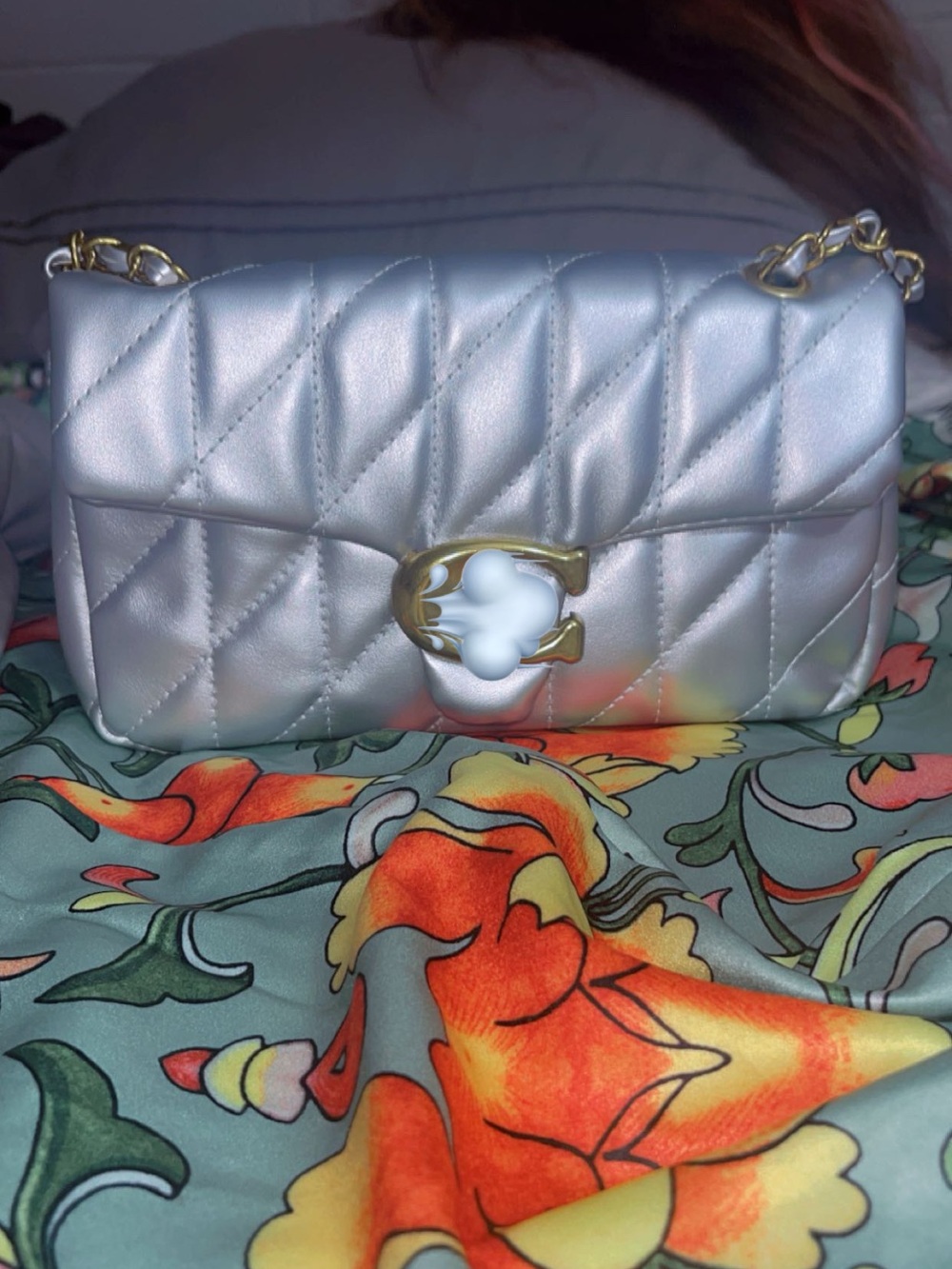 Quilted Metallic Silver Chain Shoulder Bag